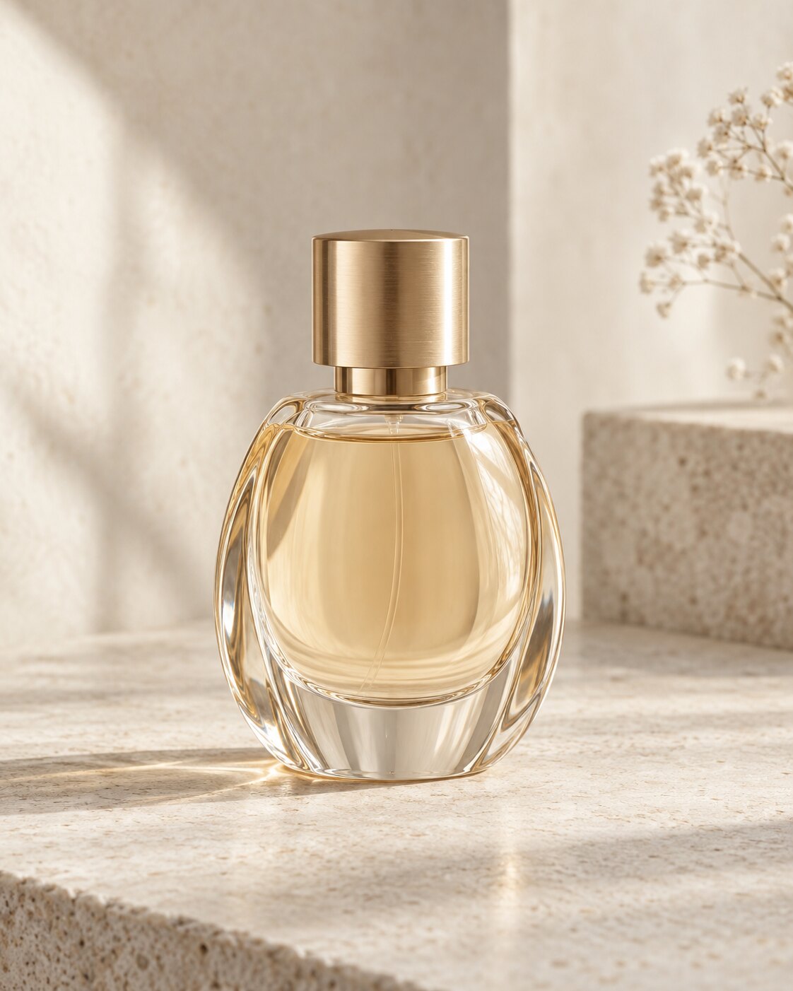 Elegant parfumeflaske i lyst miljø